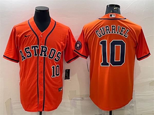 Men's Houston Astros #10 Yuli Gurriel Orange With Patch Cool Base Stitched Jersey
